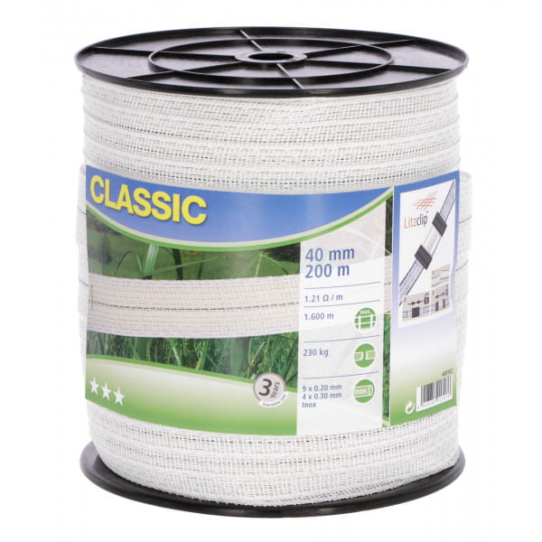 Taśma ogrodzeniowa Classic biała 40mm/200m