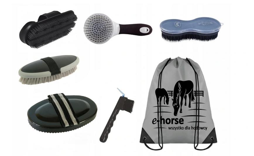 Zestaw do pielęgnacji konia w plecaku 7-elementów szary