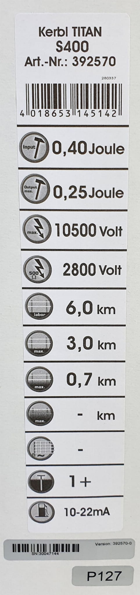 Elektryzator solarny TITAN S 400, dla koni, bydła i małych zwierząt, 0,25 J, Kerbl - obrazek 6