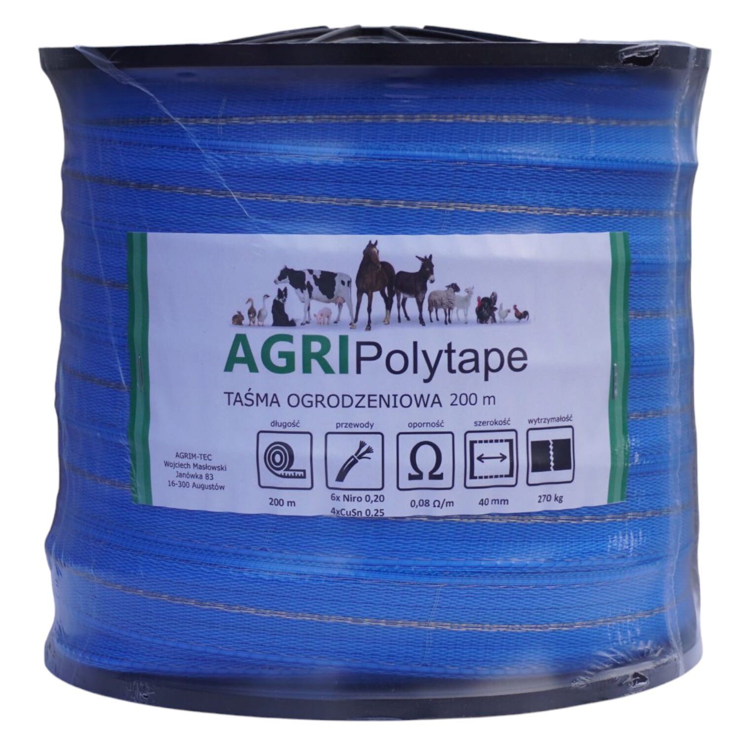 Taśma ogrodzeniowa do pastucha niebieska 40mm/200m Super mocna! - obrazek 2