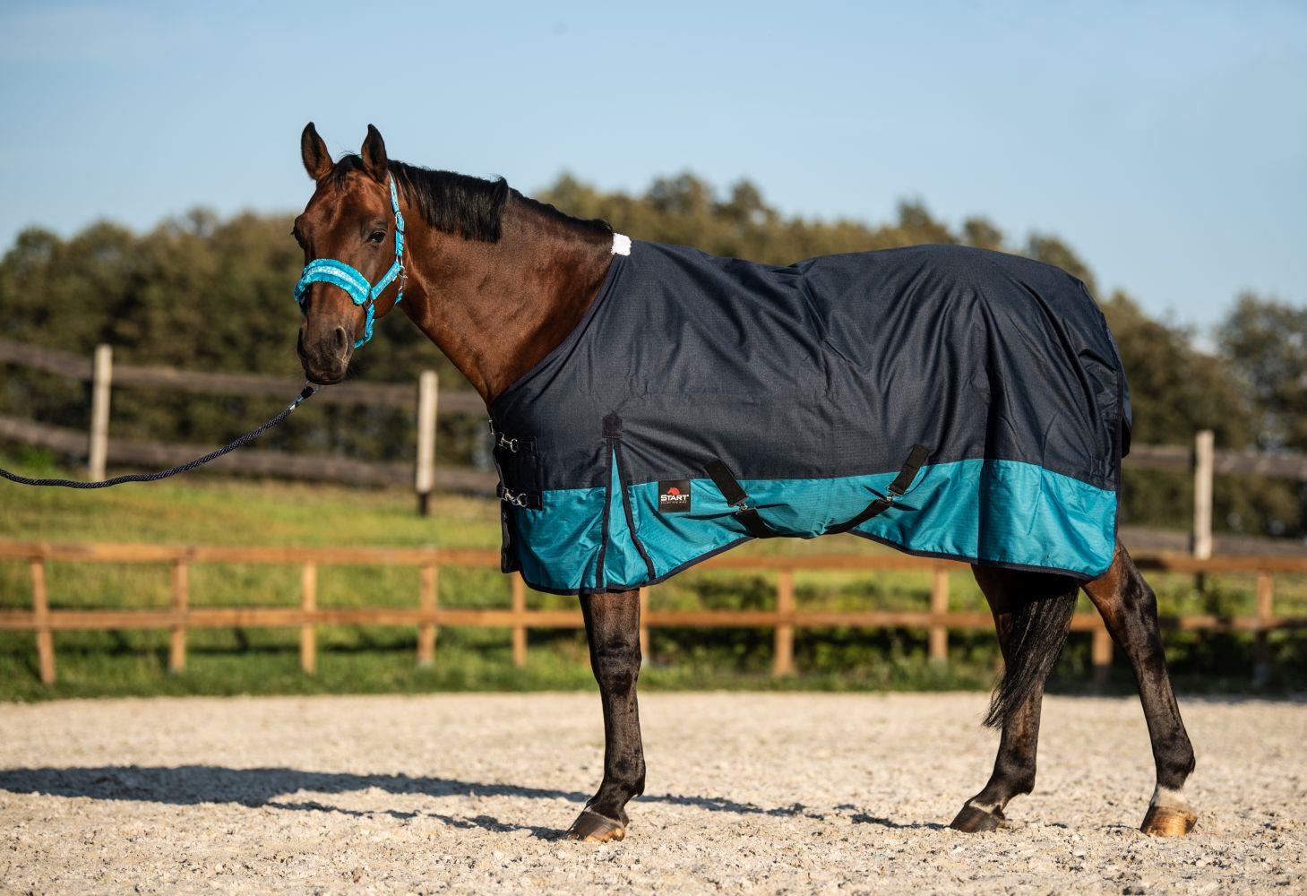 Derka START przeciwdeszczowa padokowa 2-tone 600D granatowo-turkusowa